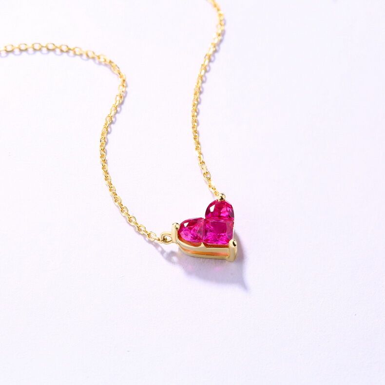 Ladies Heart Shaped Red Corundum Necklace with 14k Yellow Gold